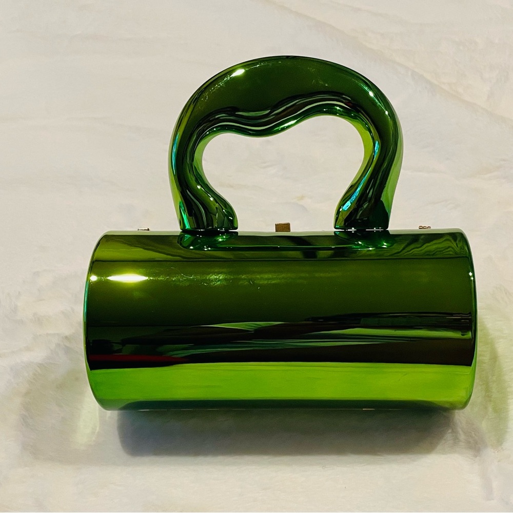 Green metallic evening bag.
